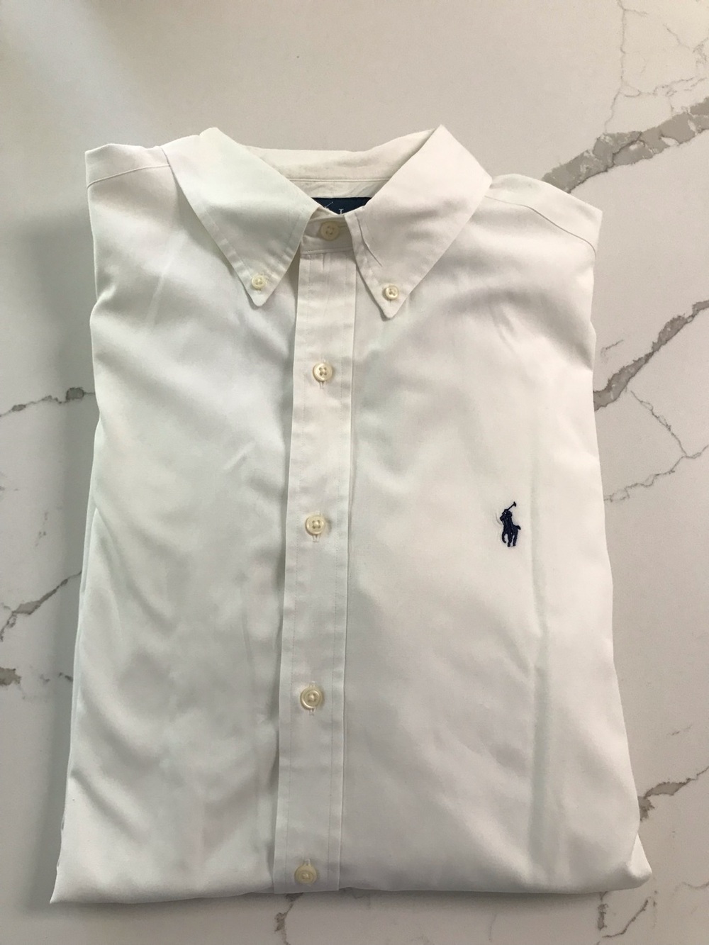 Ralph Lauren White Button-Down 100% Cotton Dress Shirt with Navy Pony XL